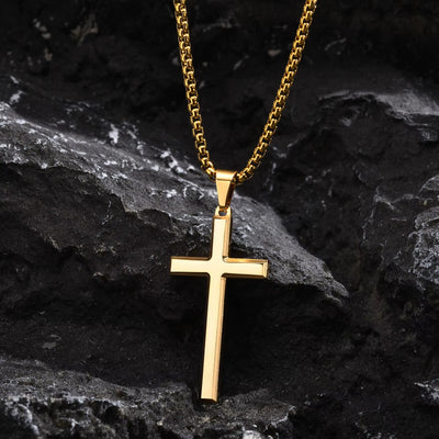 Simple Mens Cross Pendant Necklaces, Classic Stainless Steel Plain Cross Collar Necklaces