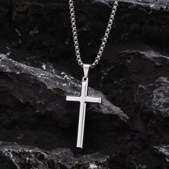 Simple Mens Cross Pendant Necklaces, Classic Stainless Steel Plain Cross Collar Necklaces
