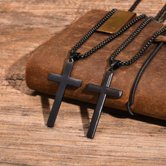 Simple Mens Cross Pendant Necklaces, Classic Stainless Steel Plain Cross Collar Necklaces