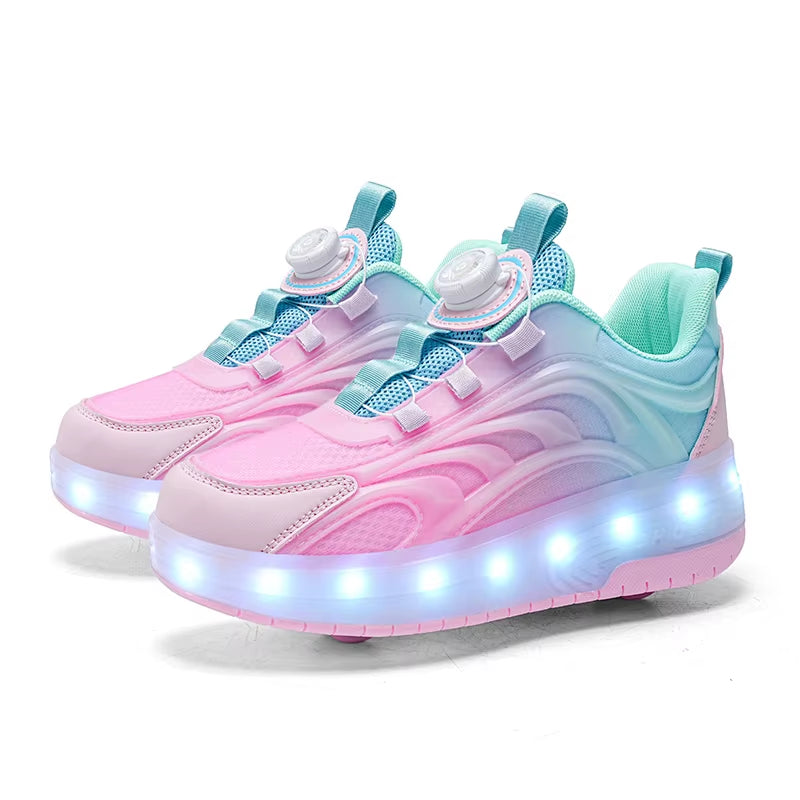 Two Wheels Children'S Led Light Roller Skate Shoes for Kids Boys Girls Glowing Sports Luminous Sneakers Skateboard USB Charging