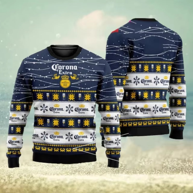 2025 New CORONA EXTRA Christmas Gift Ugly Sweater Hot Selling Merry Christmas Fashion 3D Printed Oversized O-Neck Pullover Shirt
