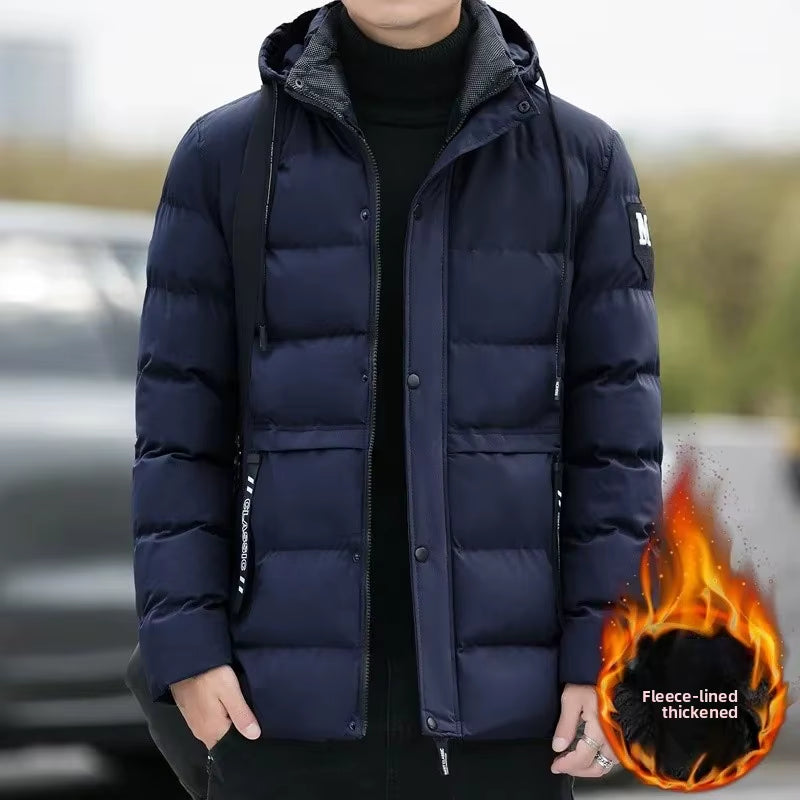 Thickened Large Size Oxford Cotton Jacket for Men Winter Windproof Waterproof Fashionable Hooded Cotton Coat for Middle-Aged And