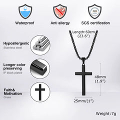 Simple Mens Cross Pendant Necklaces, Classic Stainless Steel Plain Cross Collar Necklaces