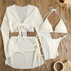 Solid Sexy Bikinis Female Swimsuits Women'S Four-Piece Swimwear Beach Swim Wear Bathing Suits Brazilian Bikini Set Pool Bather
