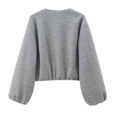 Outerwears Cropped Bomber Jacket Women Autumn Long Sleeve Faux Wool Coats for Woman Winter Zip up Gray Beige Short Coats