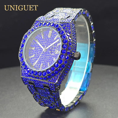 Droshipping Quartz Watches for Men Octagonal Case Luxury Diamond Men'S Watch with Big Zircon Bezel Fashion Hip Hop Hand Clock