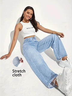 Four-Season Pure Color CPUY Brand Women'S Fashion Straight-Leg Stretch Denim without a Belt Popular Autumn and Spring Style