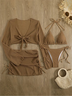 Solid Sexy Bikinis Female Swimsuits Women'S Four-Piece Swimwear Beach Swim Wear Bathing Suits Brazilian Bikini Set Pool Bather