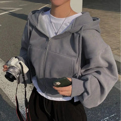 Autumn Winter Hooded Hoodies Women Casual Streetwear Zip up Sweatshirts Long Sleeve Jackets Harajuku Y2K Crop Tops Hood Shirt