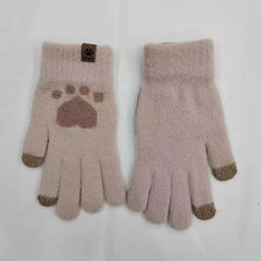 Winter Warm Plush Gloves Soft Thick Fingerless Korean Japanese Kawaii Bear Gloves with Ropes Casual Outdoor Riding Mittens Warm
