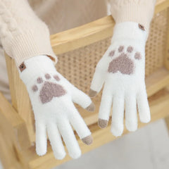Winter Warm Plush Gloves Soft Thick Fingerless Korean Japanese Kawaii Bear Gloves with Ropes Casual Outdoor Riding Mittens Warm
