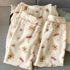 Plus Size Sleepwear Women'S Flannel Thickened Winter Warm Home Clothes Set Pink Bear Cross-Border Online Live Broadcast