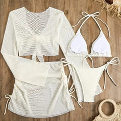 Solid Sexy Bikinis Female Swimsuits Women'S Four-Piece Swimwear Beach Swim Wear Bathing Suits Brazilian Bikini Set Pool Bather