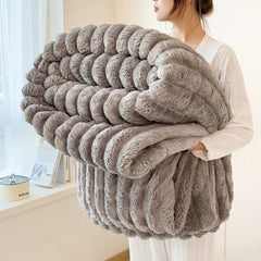 Light Luxury Solid Color Multifunctional Rabbit Velvet Blanket Winter Thick Warm Flannel Used for Bedroom Living Room Blanket