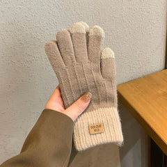 Winter Warm Plush Gloves Soft Thick Fingerless Korean Japanese Kawaii Bear Gloves with Ropes Casual Outdoor Riding Mittens Warm