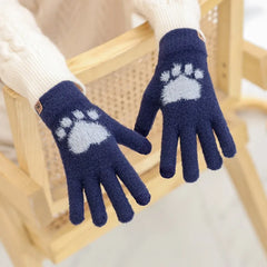 Winter Warm Plush Gloves Soft Thick Fingerless Korean Japanese Kawaii Bear Gloves with Ropes Casual Outdoor Riding Mittens Warm