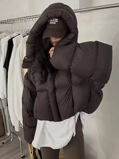 Trendy American Sle Women'S Ort Cotton Jaet Coat with Hood Winter Faion Small Size Design Sense Bread Clothes