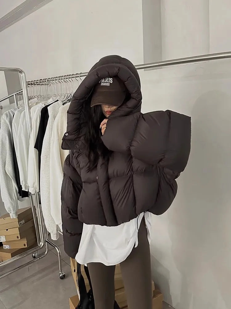 Trendy American Sle Women'S Ort Cotton Jaet Coat with Hood Winter Faion Small Size Design Sense Bread Clothes