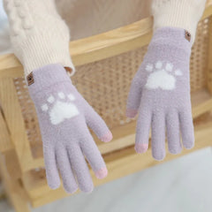 Winter Warm Plush Gloves Soft Thick Fingerless Korean Japanese Kawaii Bear Gloves with Ropes Casual Outdoor Riding Mittens Warm