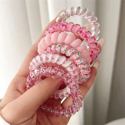 6Pcs Sweet Cute Colorful Spiral Hair Ties Resin Jelly Coil Hair Rings Elastic Women Girls Ponytail Holders Hair Accessories