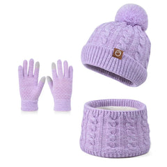 3Pc Kids Winter Hat Scarf Gloves Set Unisex Children Beanie Cap Knitted Scarf Cap Ear Protection Fleece Warm Hat Boys Girl