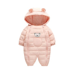 2025 Autumn Winter Baby Girls Romper Hooded Thick Cartoon Ear Cotton Baby Boys Snowsuit Newborn Jumpsuit Toddler Overalls