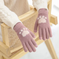Winter Warm Plush Gloves Soft Thick Fingerless Korean Japanese Kawaii Bear Gloves with Ropes Casual Outdoor Riding Mittens Warm