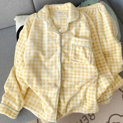 Plus Size Sleepwear Women'S Flannel Thickened Winter Warm Home Clothes Set Pink Bear Cross-Border Online Live Broadcast