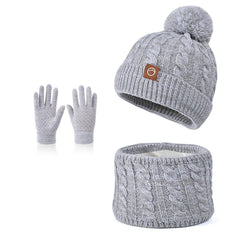 3Pc Kids Winter Hat Scarf Gloves Set Unisex Children Beanie Cap Knitted Scarf Cap Ear Protection Fleece Warm Hat Boys Girl
