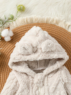 Baby Boys Winter Long Sleeve Soild Plush Hoodie Zipper Fashion Jumpsuit for Newborn Warm Clothes