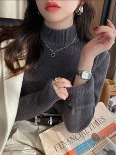 Women'S Turtleneck Sweater Winter 2025 Retro Red with Velvet Lining Thickened Inner Wear Thermal Knitting Bottoming Shirt