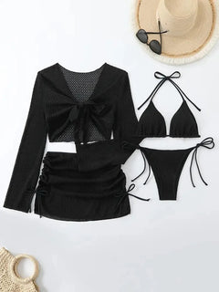 Solid Sexy Bikinis Female Swimsuits Women'S Four-Piece Swimwear Beach Swim Wear Bathing Suits Brazilian Bikini Set Pool Bather
