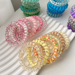 6Pcs Sweet Cute Colorful Spiral Hair Ties Resin Jelly Coil Hair Rings Elastic Women Girls Ponytail Holders Hair Accessories