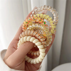 6Pcs Sweet Cute Colorful Spiral Hair Ties Resin Jelly Coil Hair Rings Elastic Women Girls Ponytail Holders Hair Accessories