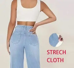 Four-Season Pure Color CPUY Brand Women'S Fashion Straight-Leg Stretch Denim without a Belt Popular Autumn and Spring Style