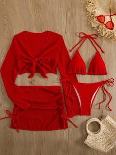 Solid Sexy Bikinis Female Swimsuits Women'S Four-Piece Swimwear Beach Swim Wear Bathing Suits Brazilian Bikini Set Pool Bather