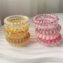 6Pcs Sweet Cute Colorful Spiral Hair Ties Resin Jelly Coil Hair Rings Elastic Women Girls Ponytail Holders Hair Accessories