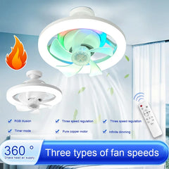 Ceiling Fan LED Lamp with E27 Base 3 Speed E27 Socket Fan LED Light Silent Chandelier Ceiling Fan 3 Colors Dimmable/Rgb Dimmable