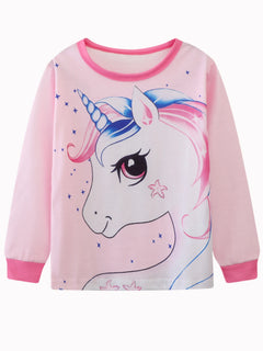 Girls Unicorn Cartoon Long Sleeve Pajamas Two Piece Set