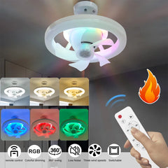 Ceiling Fan LED Lamp with E27 Base 3 Speed E27 Socket Fan LED Light Silent Chandelier Ceiling Fan 3 Colors Dimmable/Rgb Dimmable