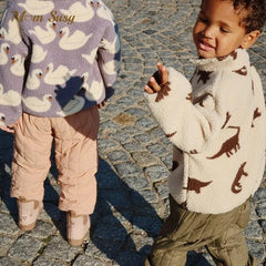Fashion Baby Girl Boy Cotton Padded Lamb Wool Jacket Infant Toddler Child Cartoon Print Fleece Jacket Winter Baby Clothes 1-7Y