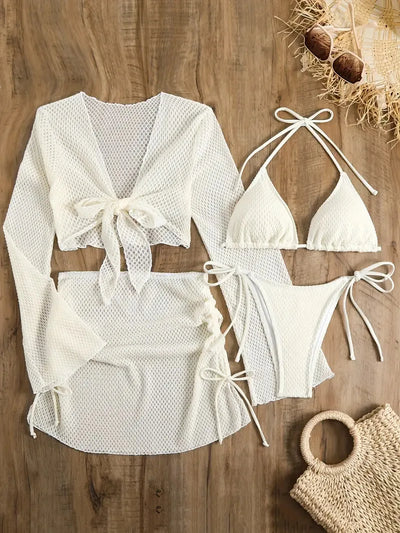 Solid Sexy Bikinis Female Swimsuits Women'S Four-Piece Swimwear Beach Swim Wear Bathing Suits Brazilian Bikini Set Pool Bather