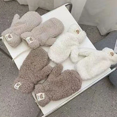 Winter Warm Plush Gloves Soft Thick Fingerless Korean Japanese Kawaii Bear Gloves with Ropes Casual Outdoor Riding Mittens Warm