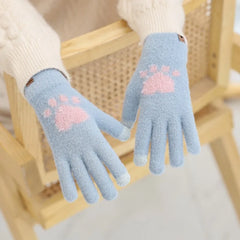 Winter Warm Plush Gloves Soft Thick Fingerless Korean Japanese Kawaii Bear Gloves with Ropes Casual Outdoor Riding Mittens Warm