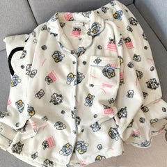 Plus Size Sleepwear Women'S Flannel Thickened Winter Warm Home Clothes Set Pink Bear Cross-Border Online Live Broadcast