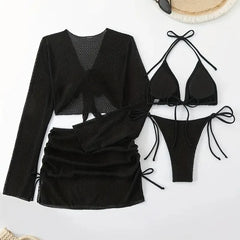 Solid Sexy Bikinis Female Swimsuits Women'S Four-Piece Swimwear Beach Swim Wear Bathing Suits Brazilian Bikini Set Pool Bather