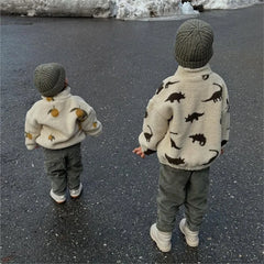 Fashion Baby Girl Boy Cotton Padded Lamb Wool Jacket Infant Toddler Child Cartoon Print Fleece Jacket Winter Baby Clothes 1-7Y