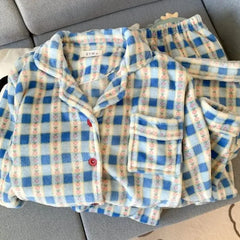 Plus Size Sleepwear Women'S Flannel Thickened Winter Warm Home Clothes Set Pink Bear Cross-Border Online Live Broadcast