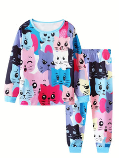Girls Unicorn Cartoon Long Sleeve Pajamas Two Piece Set