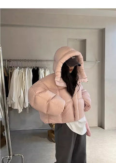 Trendy American Sle Women'S Ort Cotton Jaet Coat with Hood Winter Faion Small Size Design Sense Bread Clothes